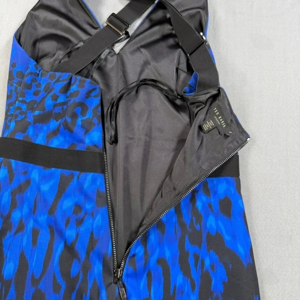 Ted Baker London Maxi Dress Size 1 Blue Black Animal Print Cross Back Sleeveless